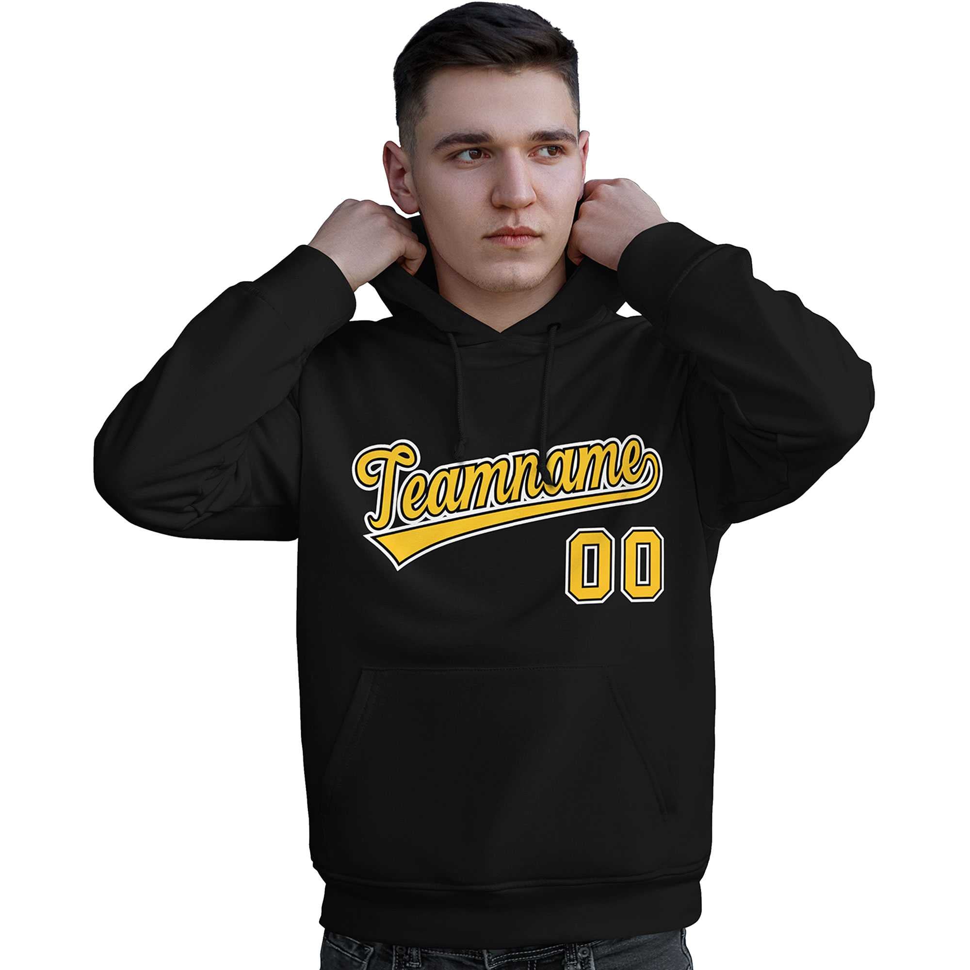 Custom Black Gold-White Classic Style Personalized Sport Pullover Hoodie