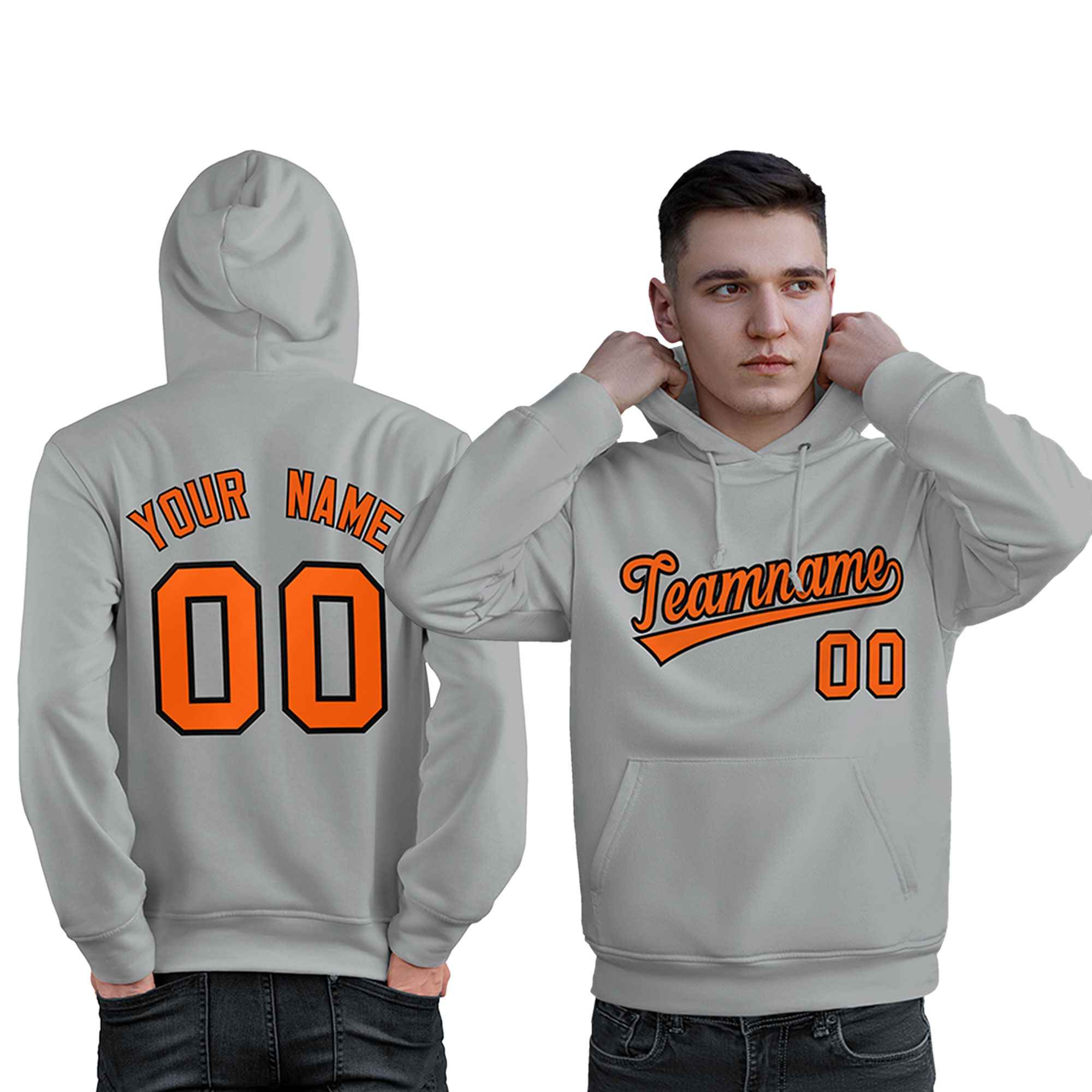 Custom Gray Orange-Black Classic Style Personalized Sport Pullover Hoodie