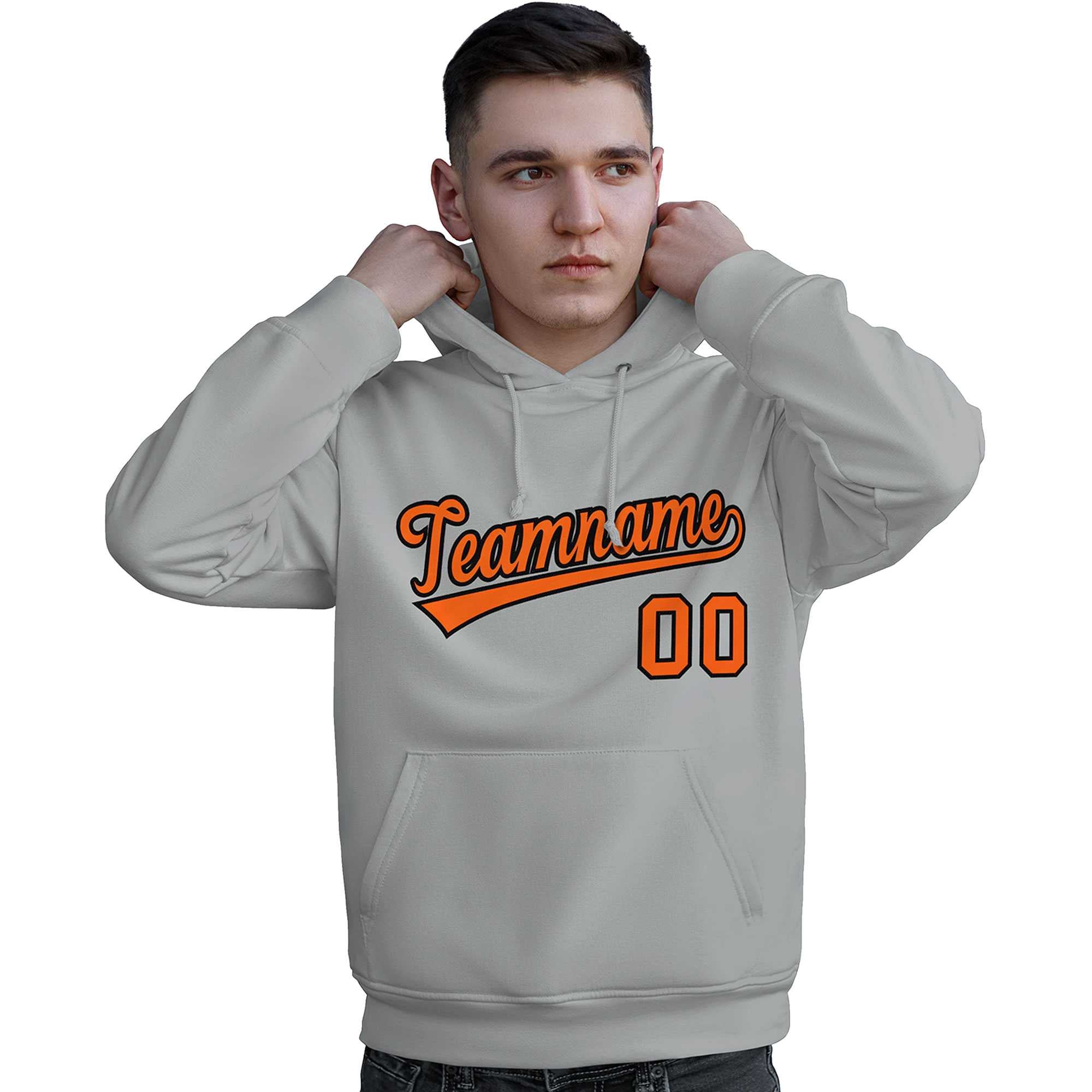 Custom Gray Orange-Black Classic Style Personalized Sport Pullover Hoodie