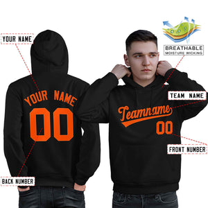 Custom Black Orange Classic Style Personalized Sport Pullover Hoodie