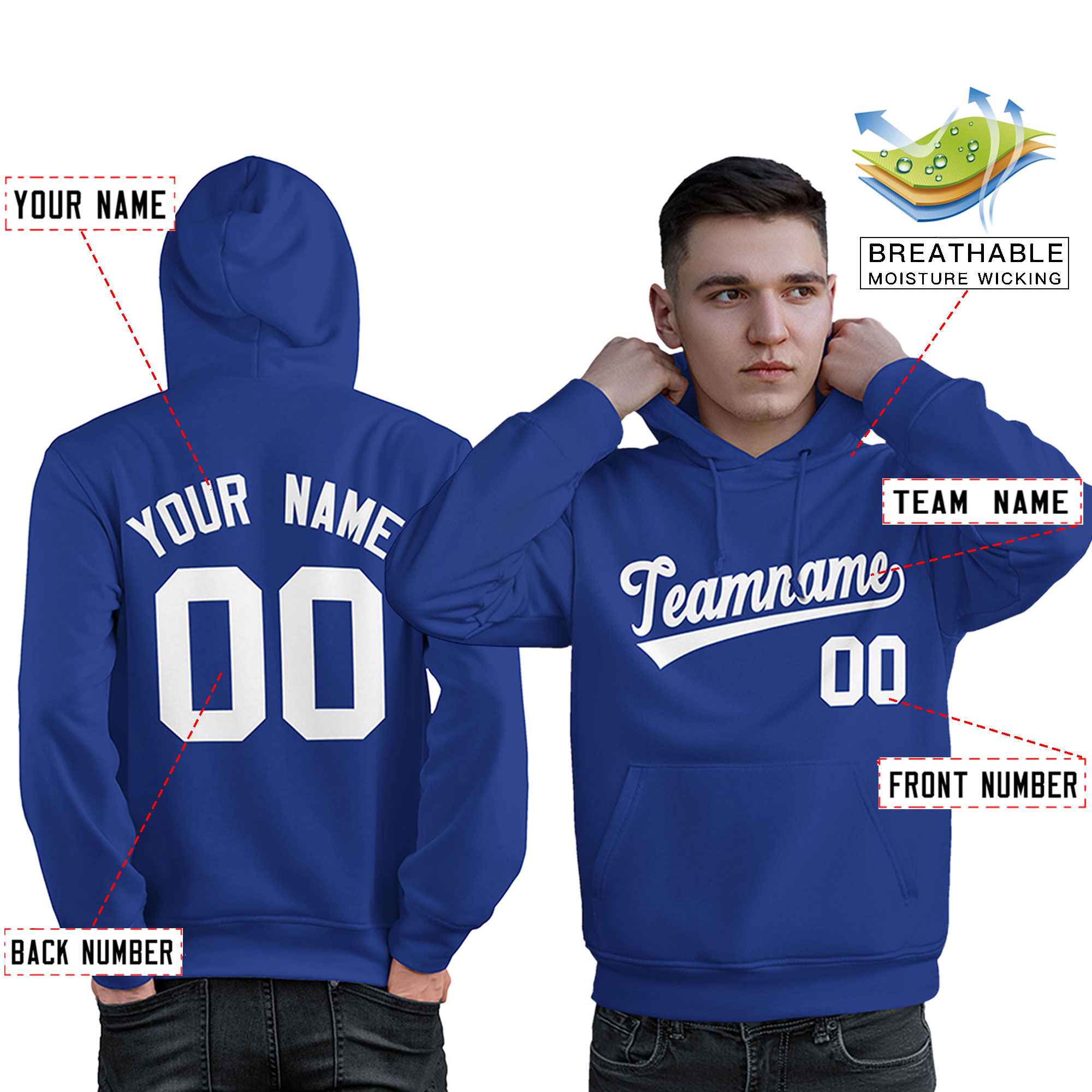 Custom Royal White Classic Style Personalized Sport Pullover Hoodie