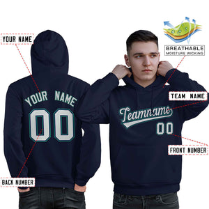 Custom Navy Gray-Aqua Classic Style Personalized Sport Pullover Hoodie