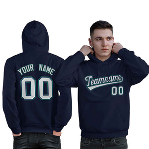 Custom Navy Gray-Aqua Classic Style Personalized Sport Pullover Hoodie