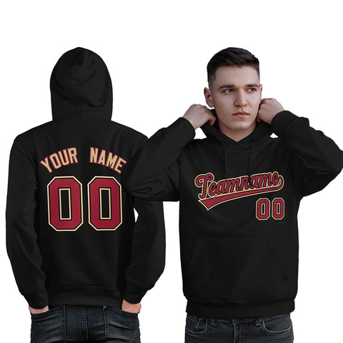 Custom Black Old Gold-Cardinal Classic Style Personalized Sport Pullover Hoodie
