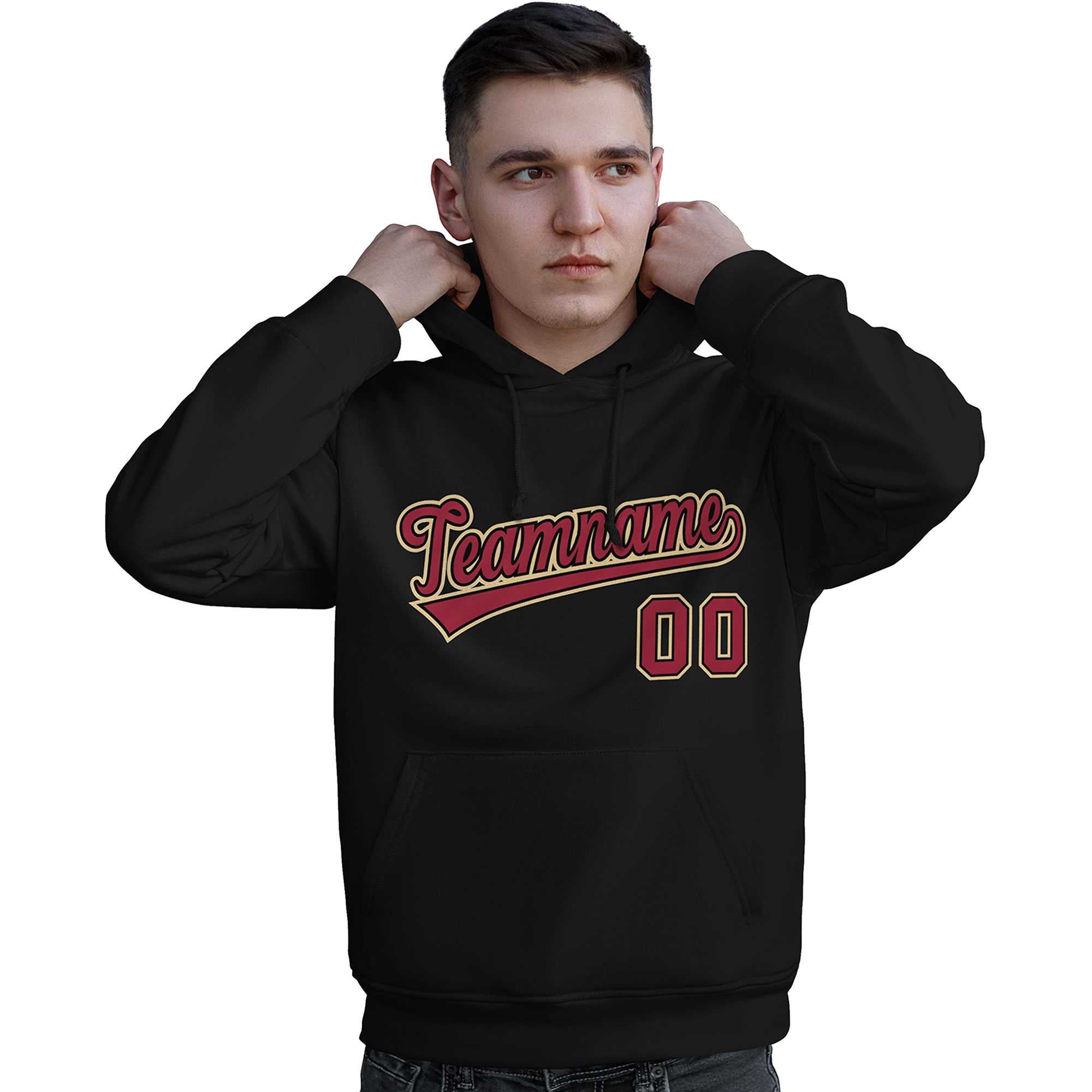 Custom Black Old Gold-Cardinal Classic Style Personalized Sport Pullover Hoodie