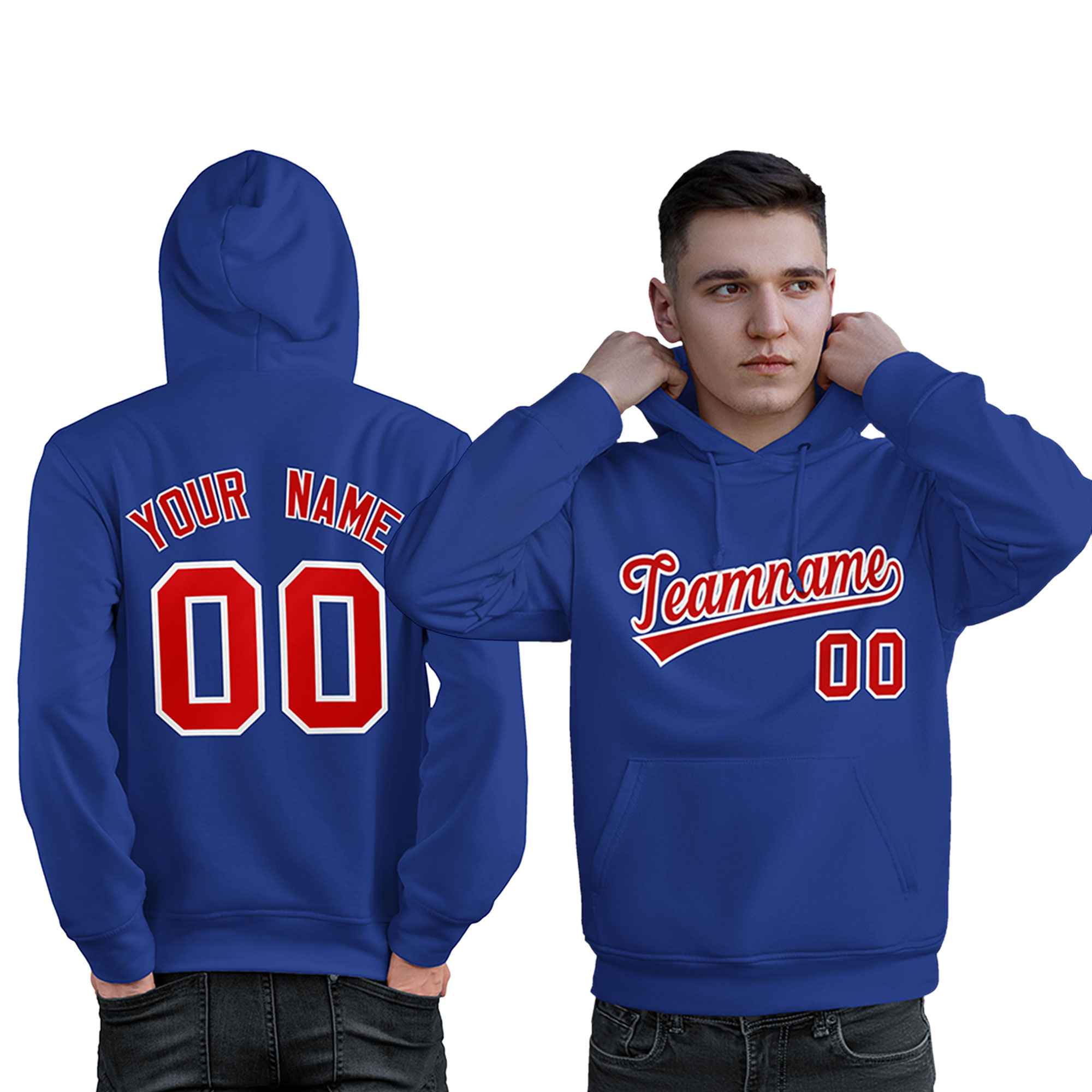 Custom Royal Red-White Classic Style Personalized Sport Pullover Hoodie