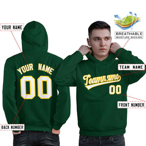 Custom Kelly Green White-Gold Classic Style Personalized Sport Pullover Hoodie