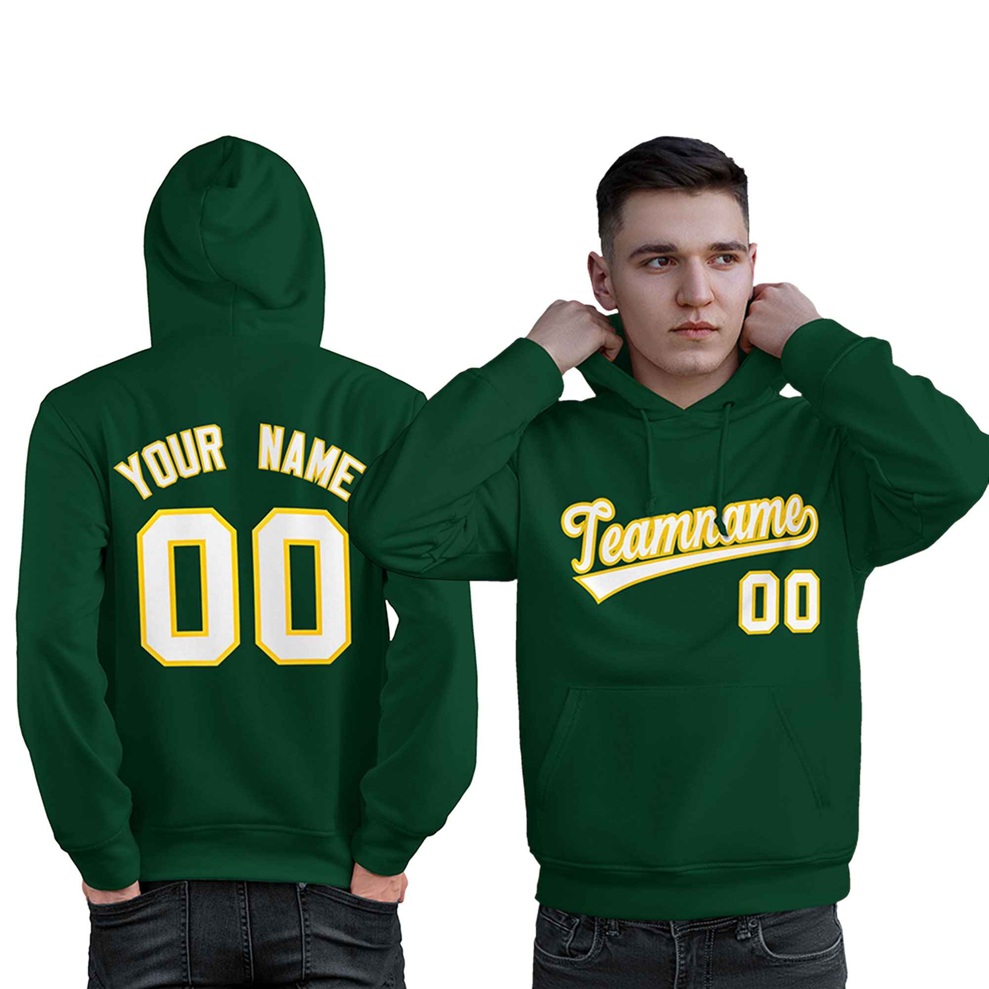 Custom Kelly Green White-Gold Classic Style Personalized Sport Pullover Hoodie