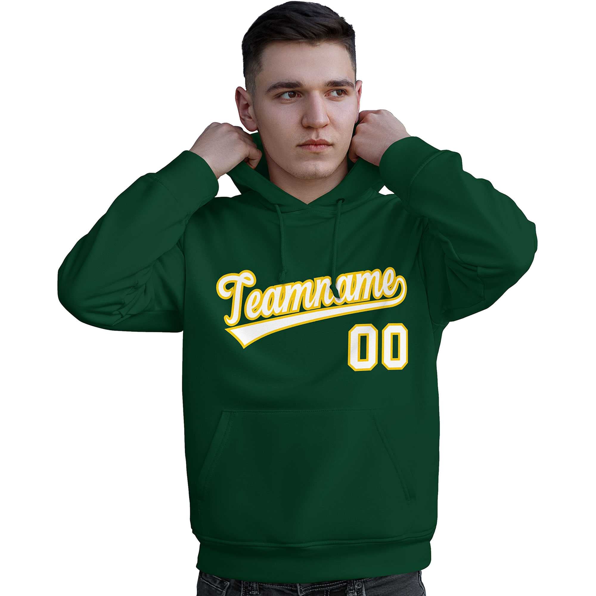 Custom Kelly Green White-Gold Classic Style Personalized Sport Pullover Hoodie