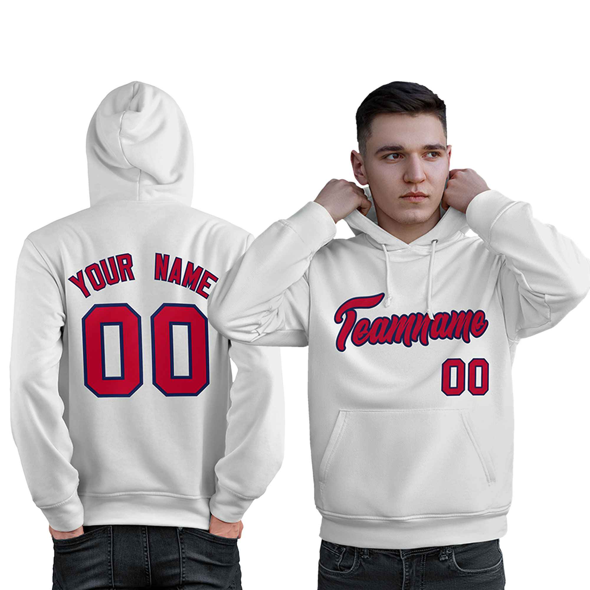 Custom White Red-Navy Classic Style Personalized Sport Pullover Hoodie