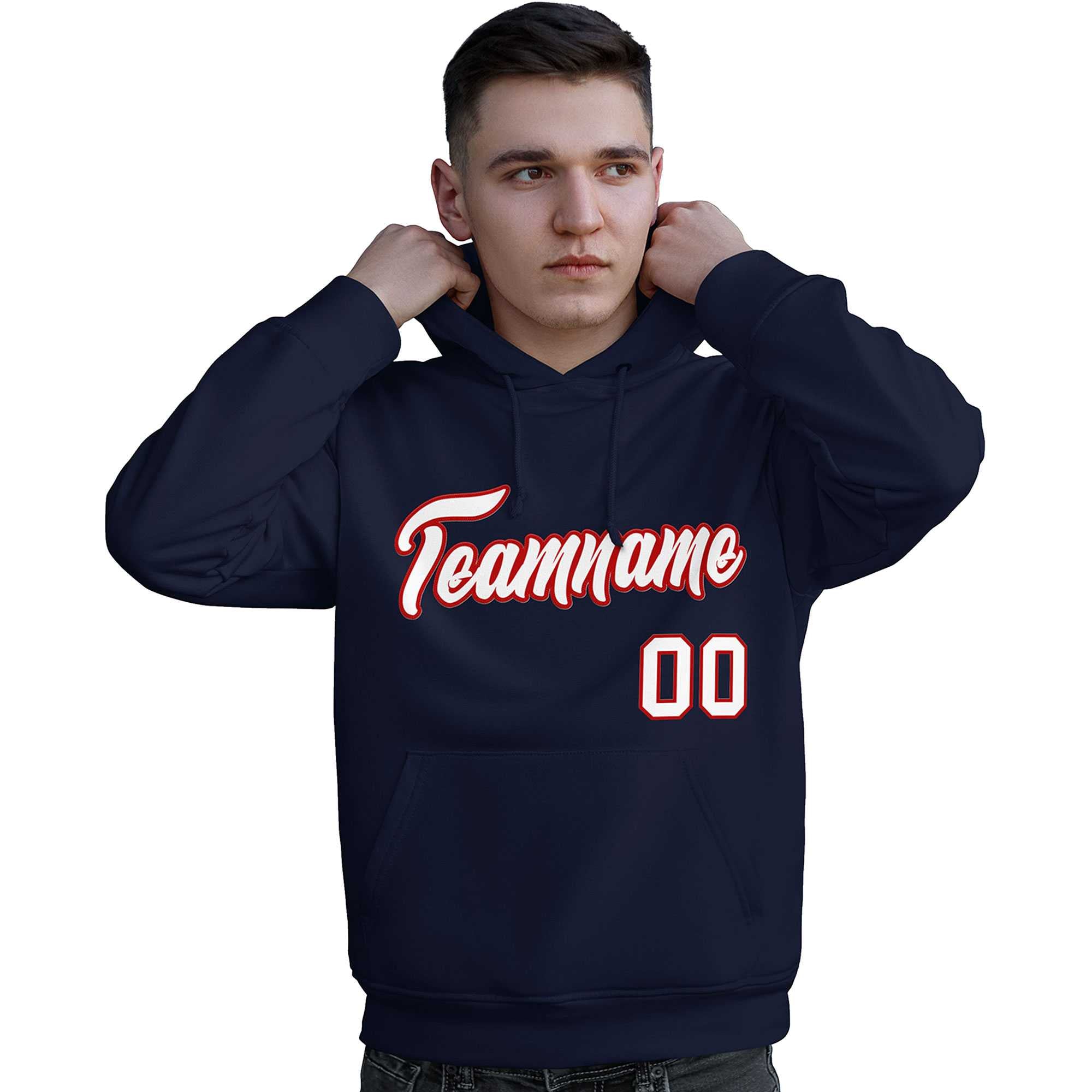 Custom Navy Red-White Classic Style Personalized Sport Pullover Hoodie