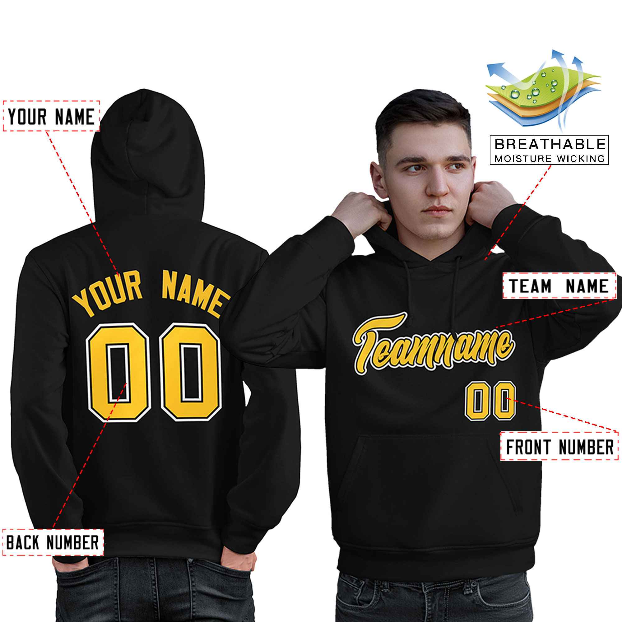 Custom Black Gold-White Classic Style Personalized Sport Pullover Hoodie