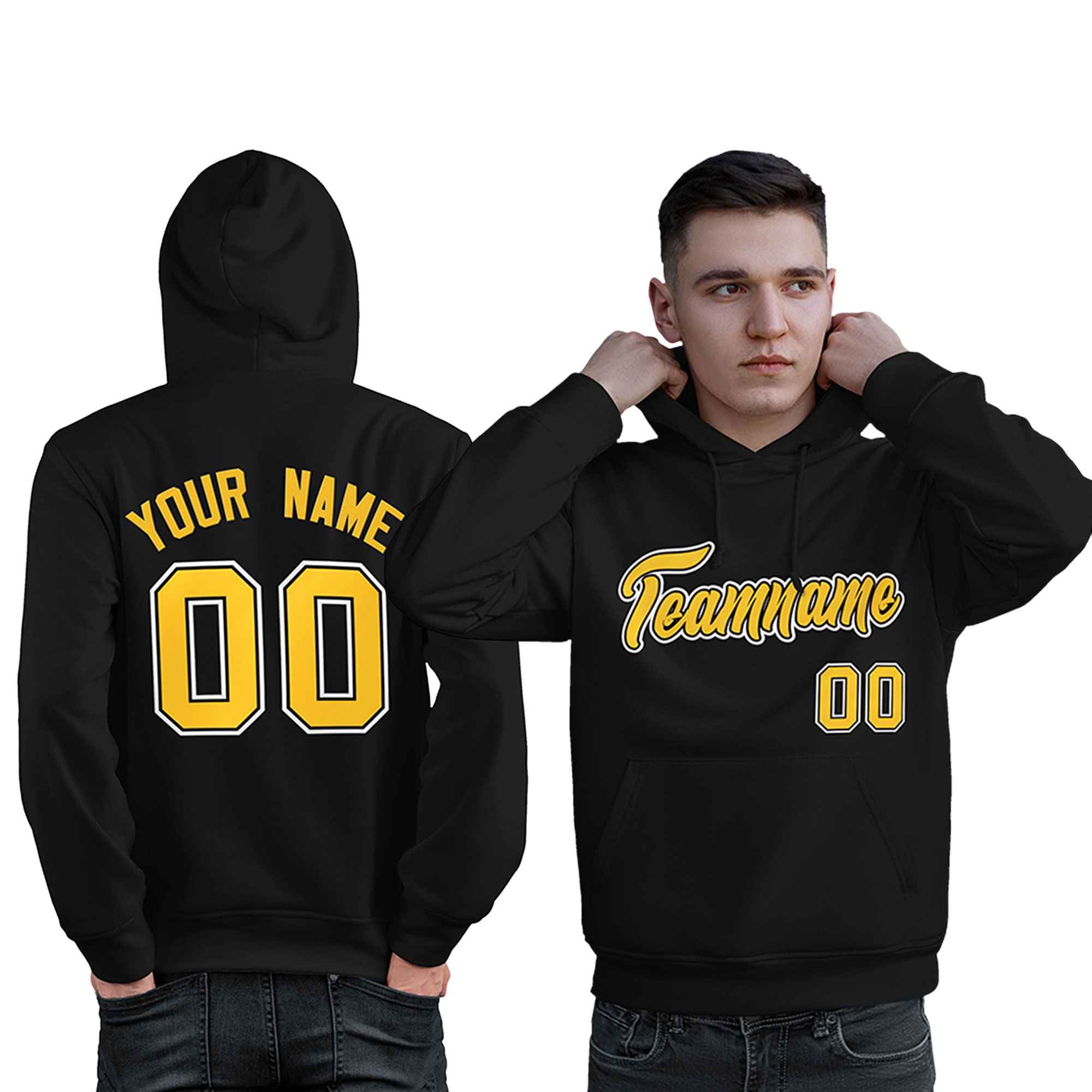 Custom Black Gold-White Classic Style Personalized Sport Pullover Hoodie