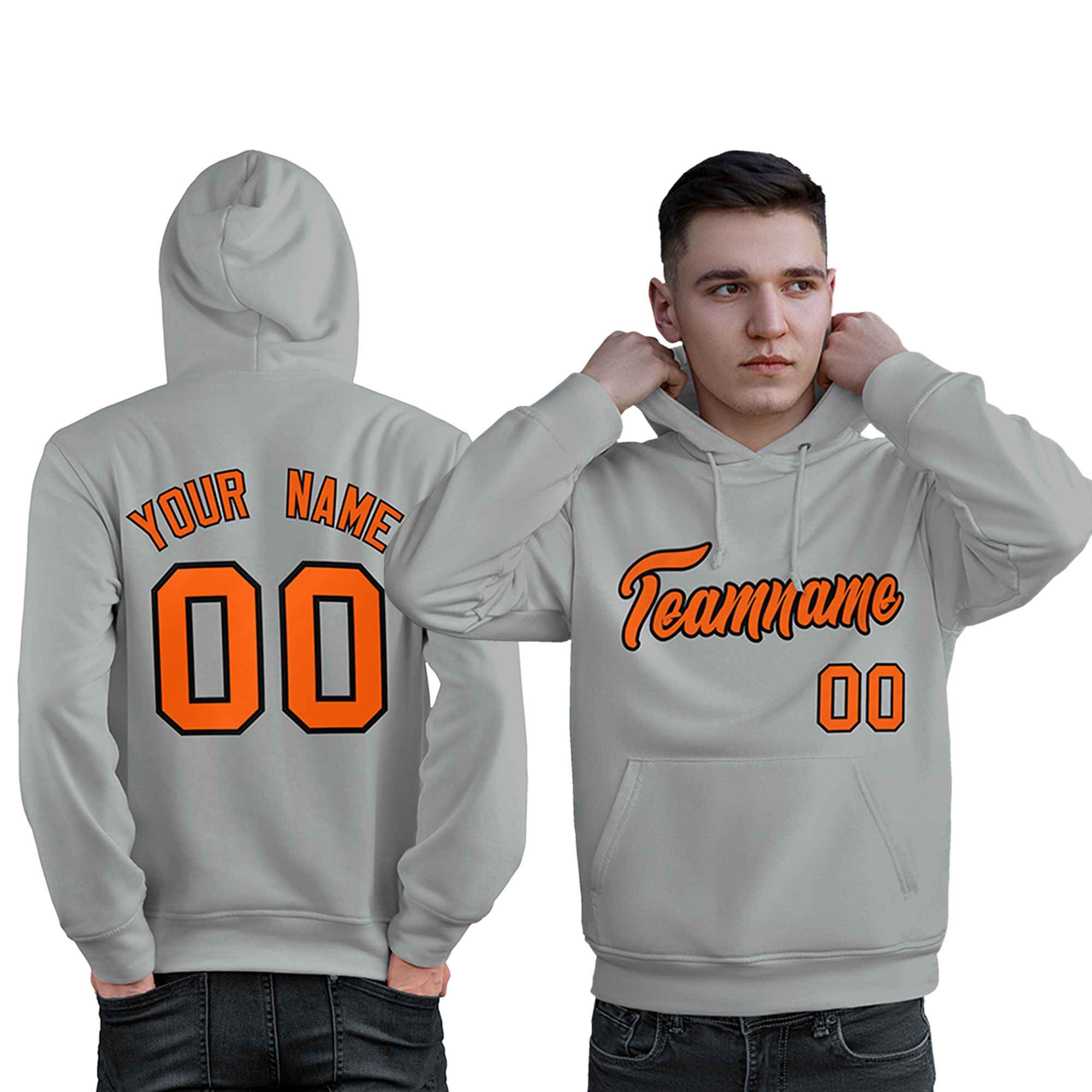 Custom Gray Orange-Black Classic Style Personalized Sport Pullover Hoodie