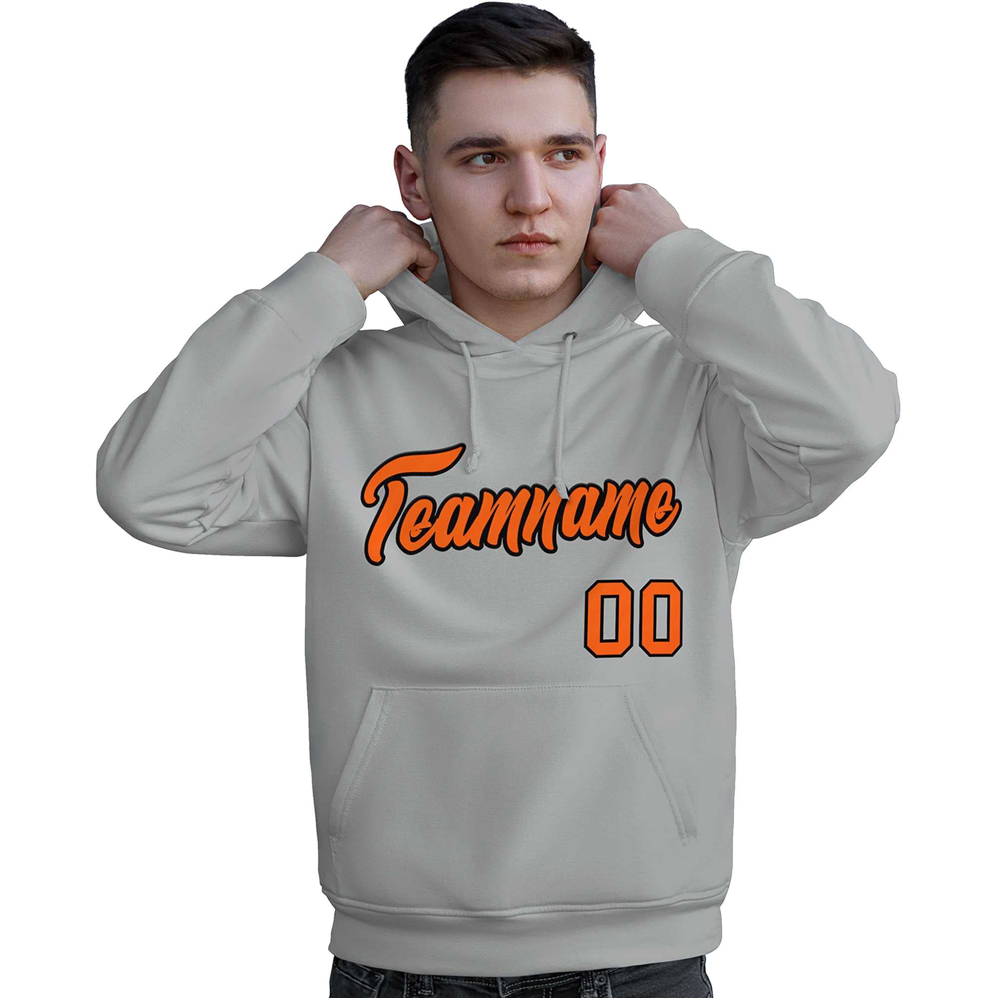 Custom Gray Orange-Black Classic Style Personalized Sport Pullover Hoodie