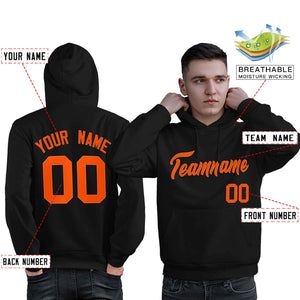 Custom Black Orange Classic Style Personalized Sport Pullover Hoodie