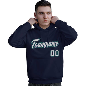 Custom Navy Gray-Aqua Classic Style Personalized Sport Pullover Hoodie