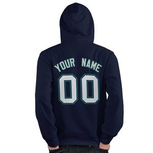 Custom Navy Gray-Aqua Classic Style Personalized Sport Pullover Hoodie