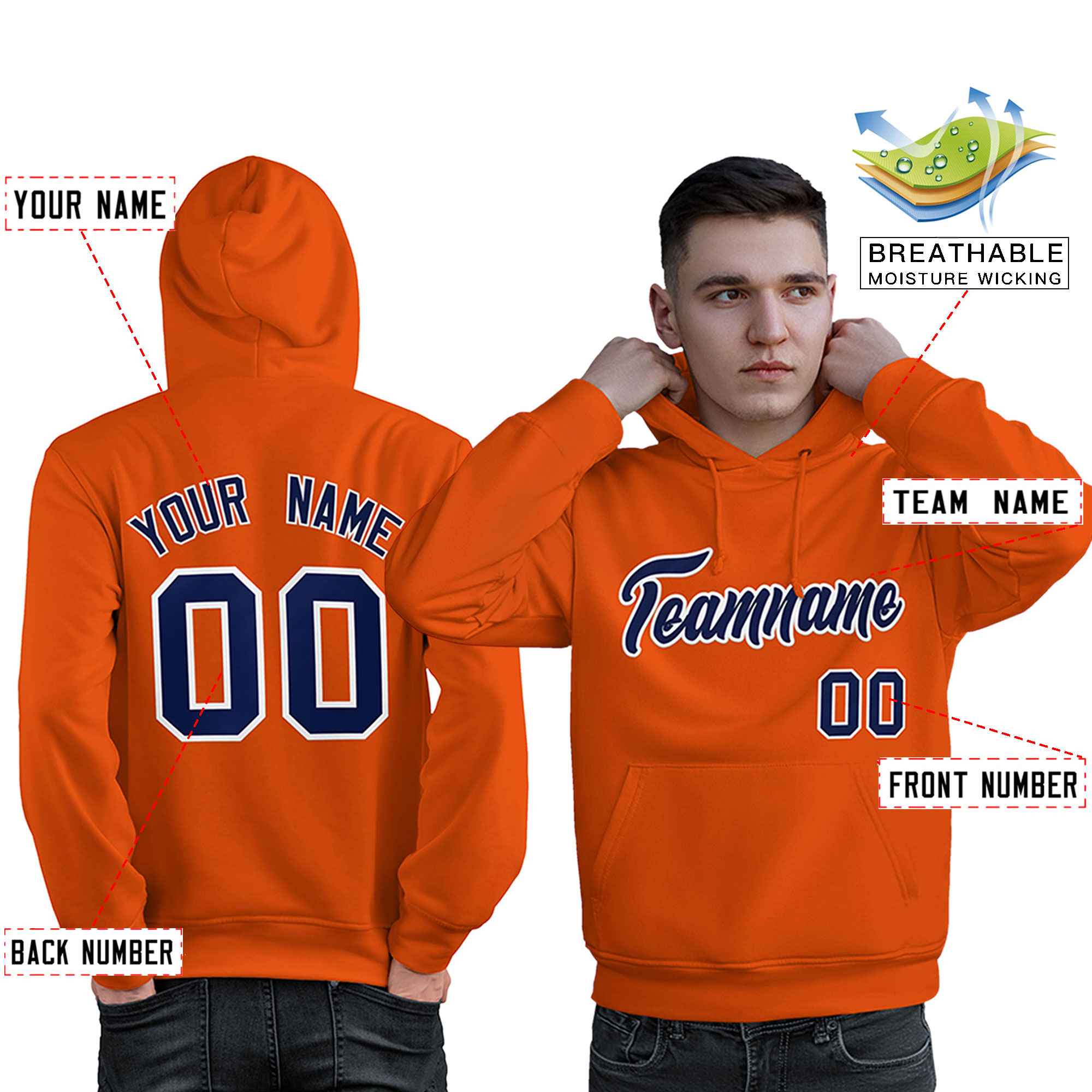 Custom Orange Royal-White Classic Style Personalized Sport Pullover Hoodie