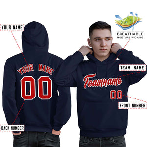 Custom Navy Red-White Classic Style Personalized Sport Pullover Hoodie