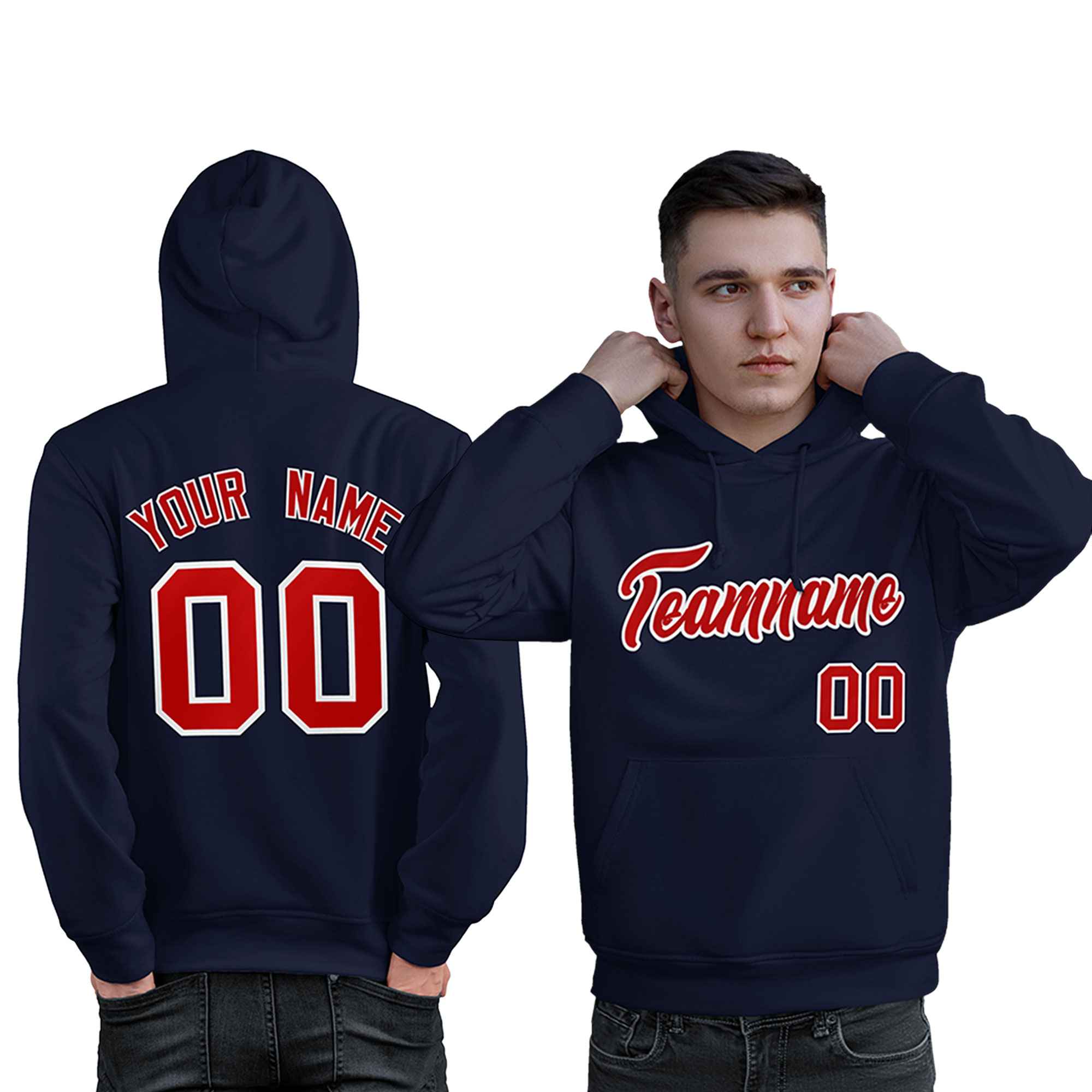 Custom Navy Red-White Classic Style Personalized Sport Pullover Hoodie