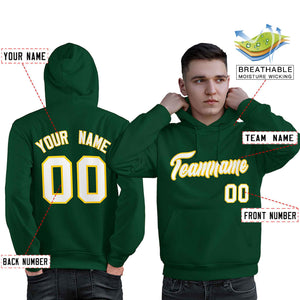 Custom Kelly Green White-Gold Classic Style Personalized Sport Pullover Hoodie