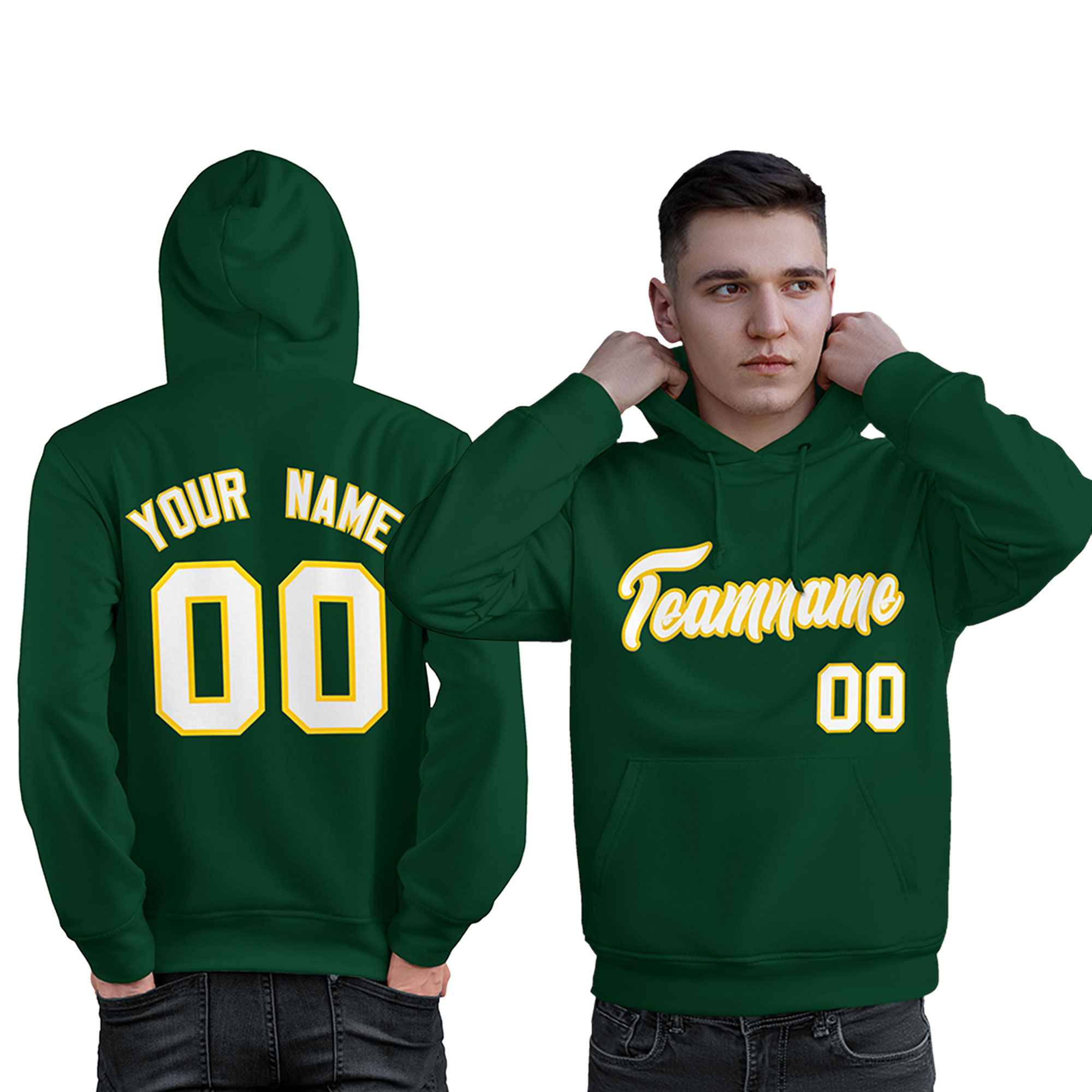 Custom Kelly Green White-Gold Classic Style Personalized Sport Pullover Hoodie