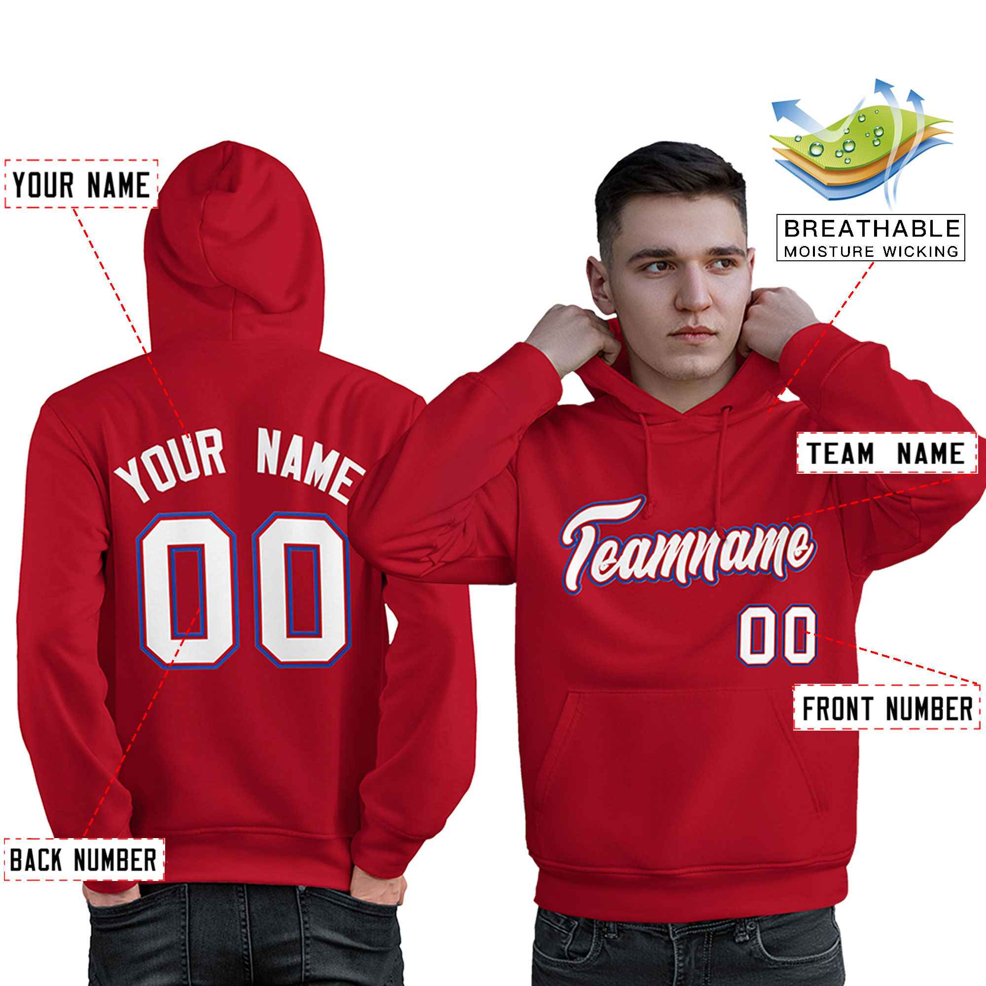 Custom Red White-Royal Classic Style Personalized Sport Pullover Hoodie