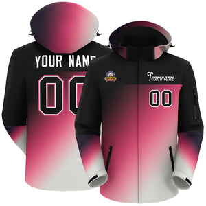 Custom Black Pink-White Gradient Fashion Personalized Outdoor Hooded Waterproof Jacket