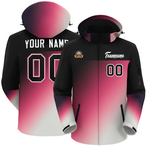 Custom Black Pink-White Gradient Fashion Personalized Outdoor Hooded Waterproof Jacket