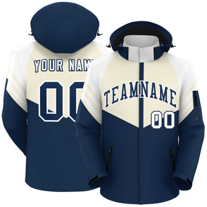 Custom Cream Navy-White Color Block Personalized Outdoor Hooded Waterproof Jacket