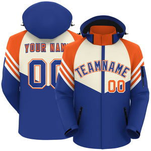 Custom Cream Royal-Orange Color Block Personalized Outdoor Hooded Waterproof Jacket