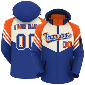 Custom Cream Royal-Orange Color Block Personalized Outdoor Hooded Waterproof Jacket