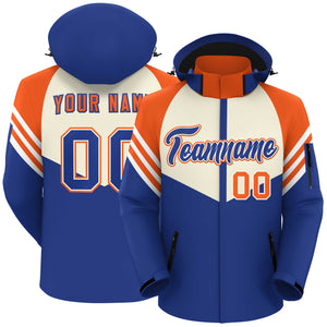 Custom Cream Royal-Orange Color Block Personalized Outdoor Hooded Waterproof Jacket