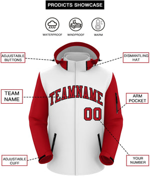 Custom White Red-Black Raglan Sleeves Waterproof Jacket