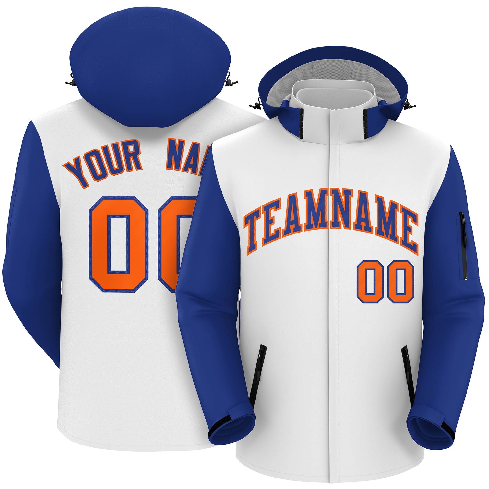 Custom White Royal-Orange Raglan Sleeves Waterproof Jacket