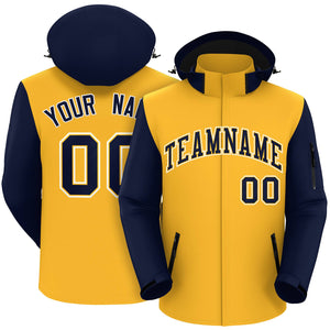 Custom Gold Navy-White Raglan Sleeves Waterproof Jacket