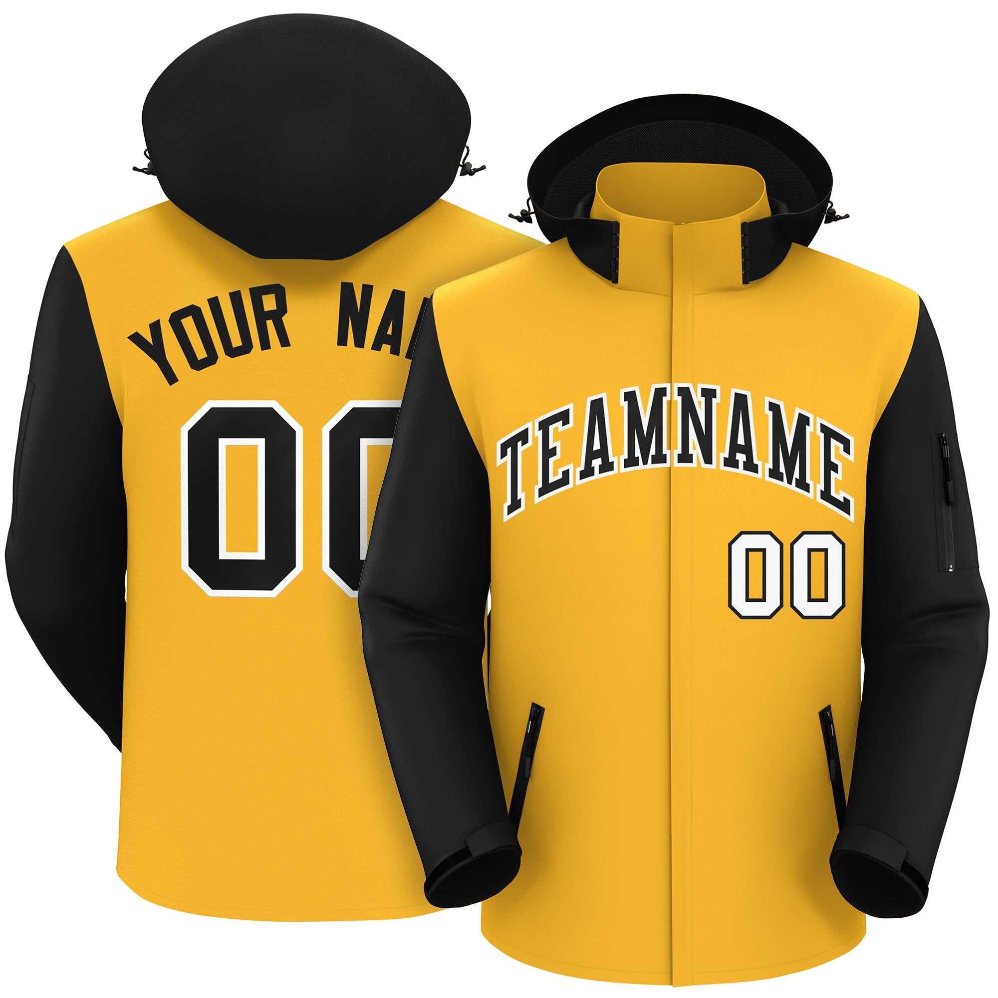 Custom Gold Black-White Raglan Sleeves Waterproof Jacket