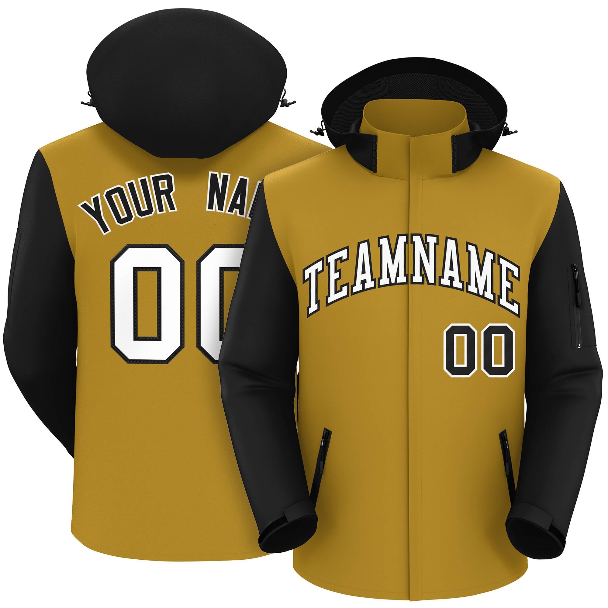 Custom Old Gold Black-White Raglan Sleeves Waterproof Jacket