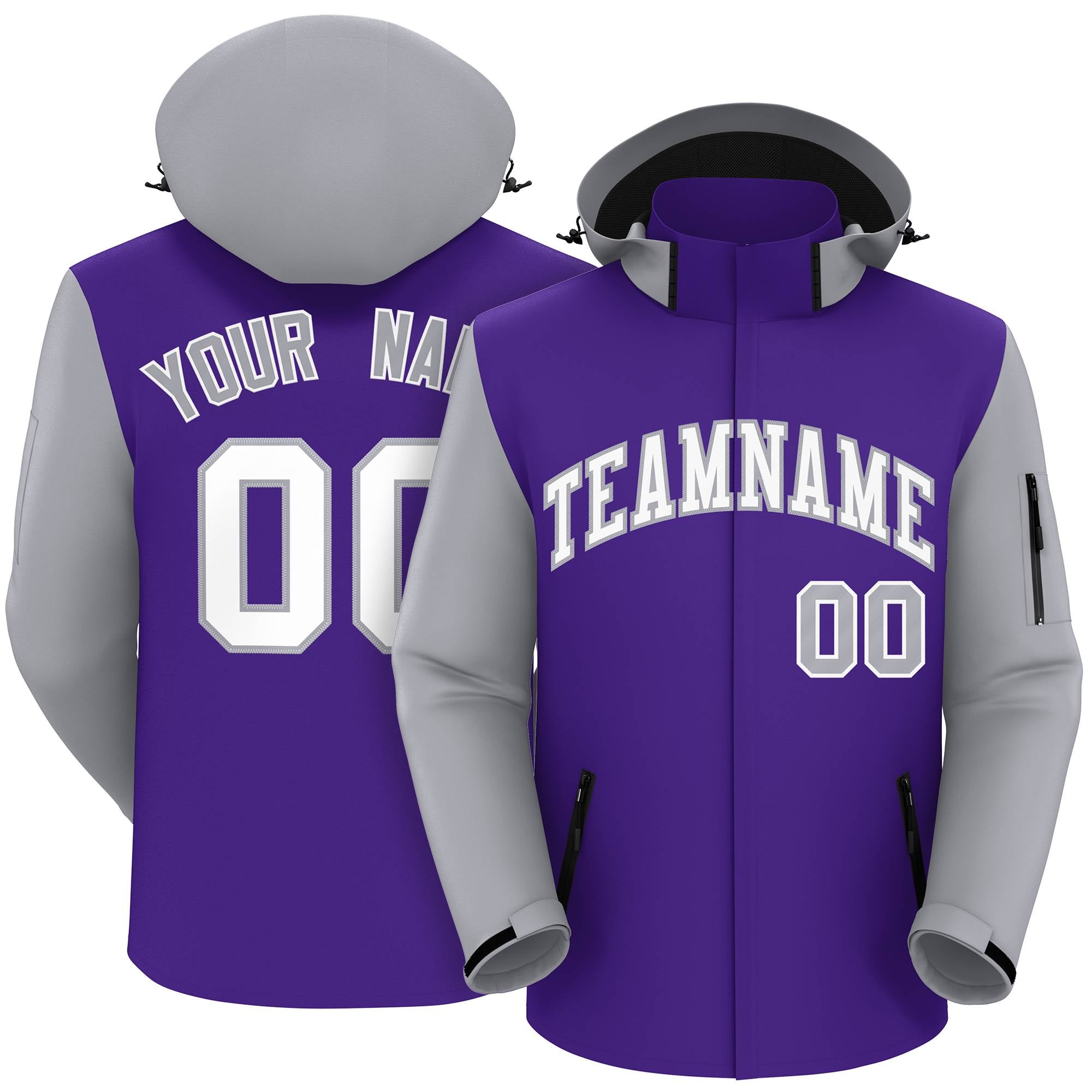 Custom Purple Gray-White Raglan Sleeves Waterproof Jacket