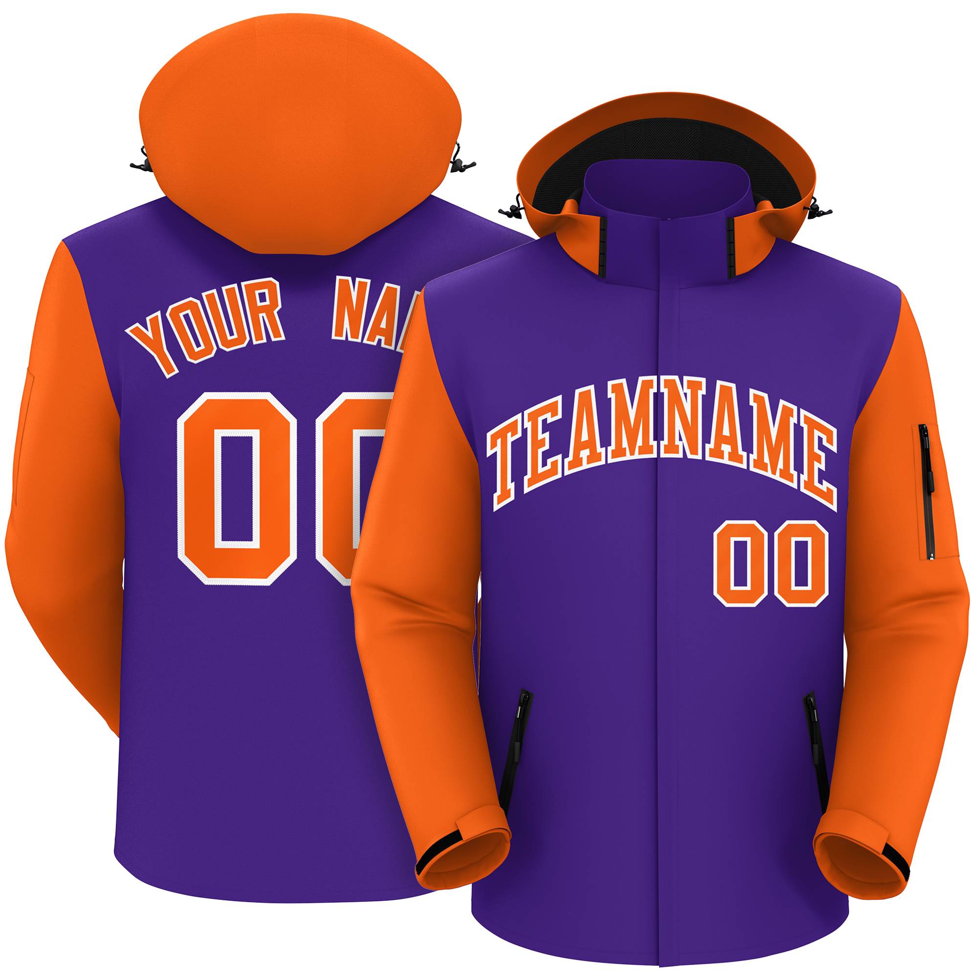 Custom Purple Orange-White Raglan Sleeves Waterproof Jacket