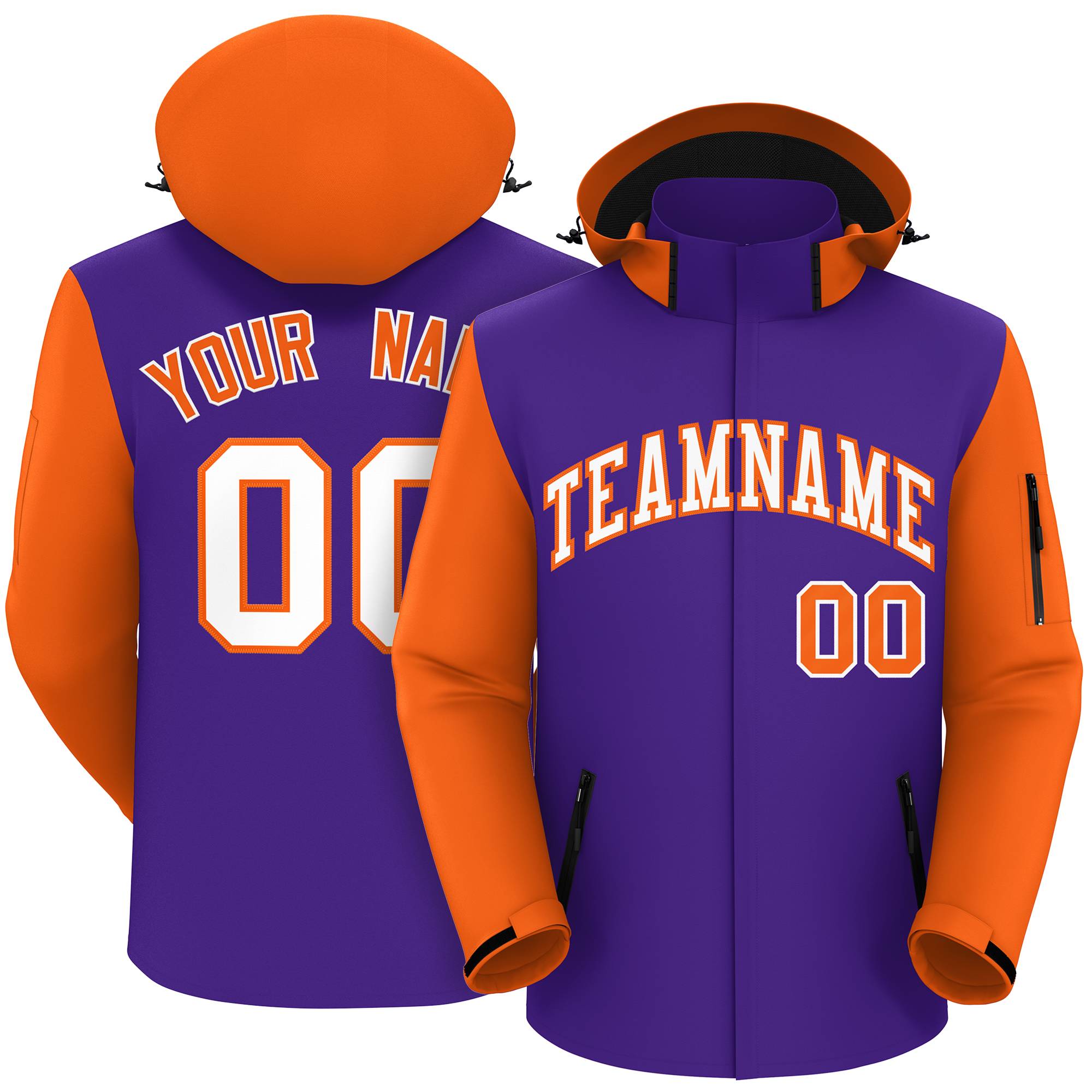 Custom Purple Orange-White Raglan Sleeves Waterproof Jacket