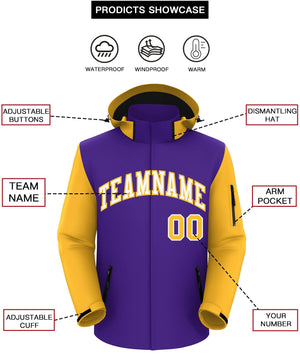 Custom Purple Gold-White Raglan Sleeves Waterproof Jacket