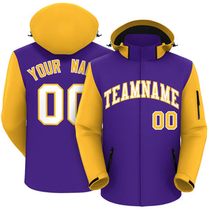 Custom Purple Gold-White Raglan Sleeves Waterproof Jacket