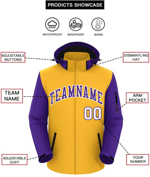 Custom Gold Purple-White Raglan Sleeves Waterproof Jacket