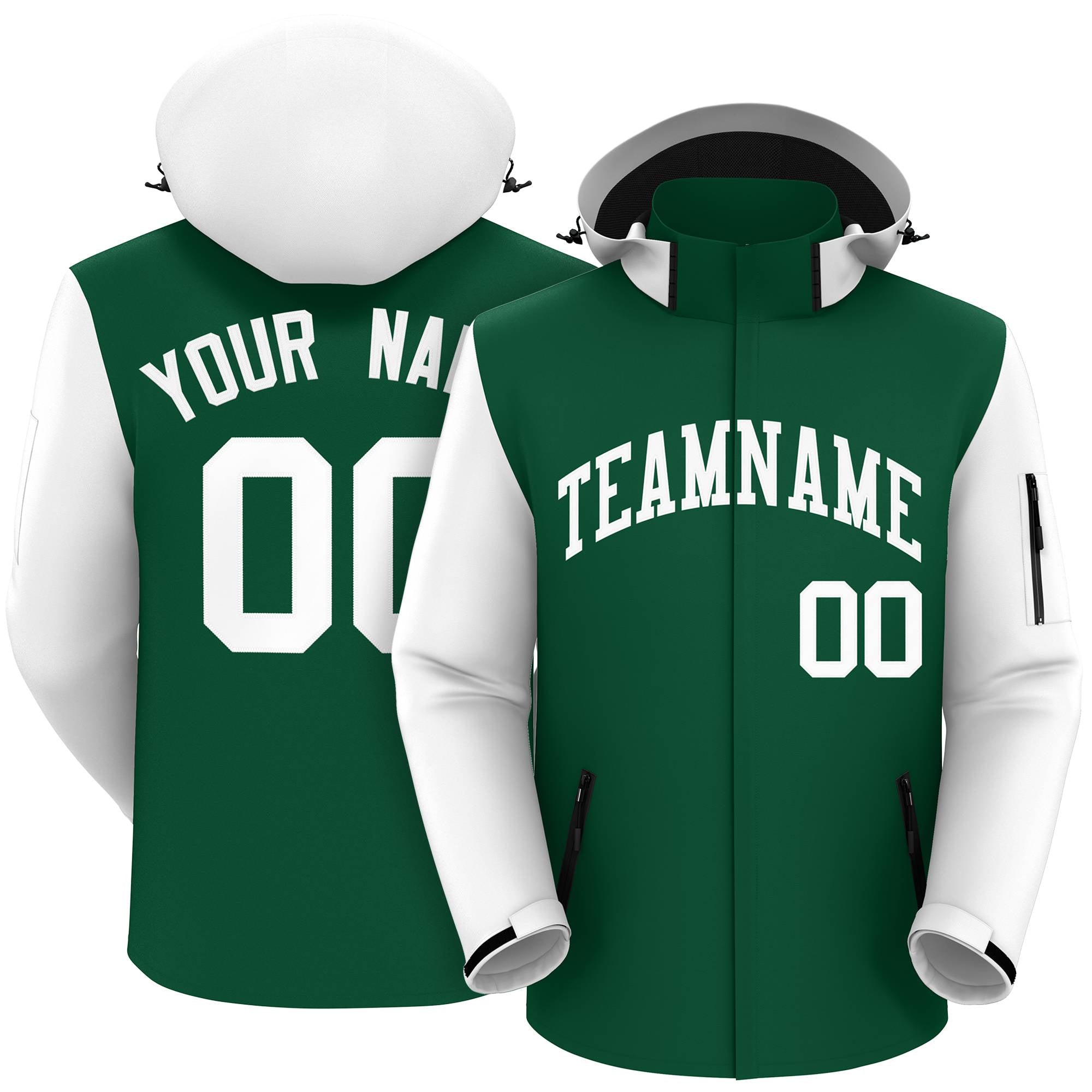 Custom Green White- Raglan Sleeves Waterproof Jacket