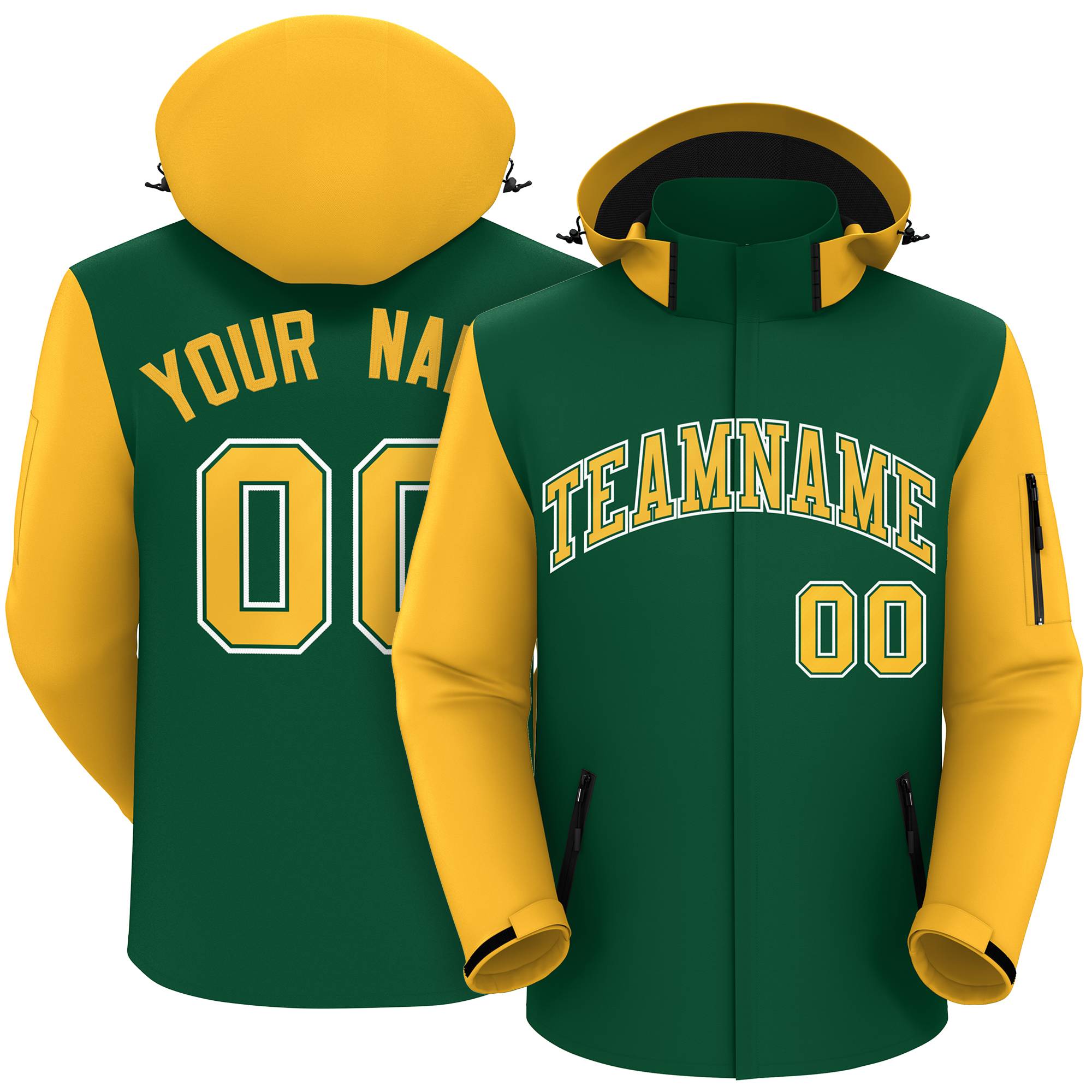 Custom Green Gold-White Raglan Sleeves Waterproof Jacket