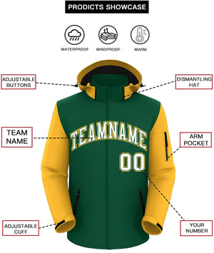 Custom Green Gold-White Raglan Sleeves Waterproof Jacket