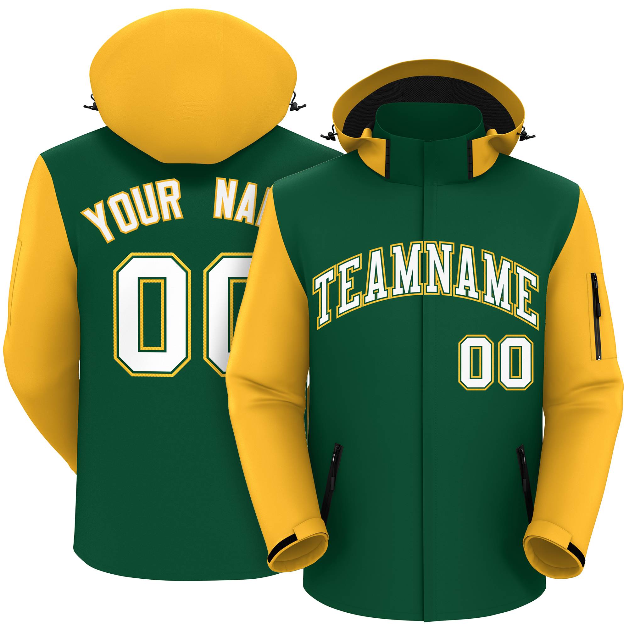 Custom Green Gold-White Raglan Sleeves Waterproof Jacket