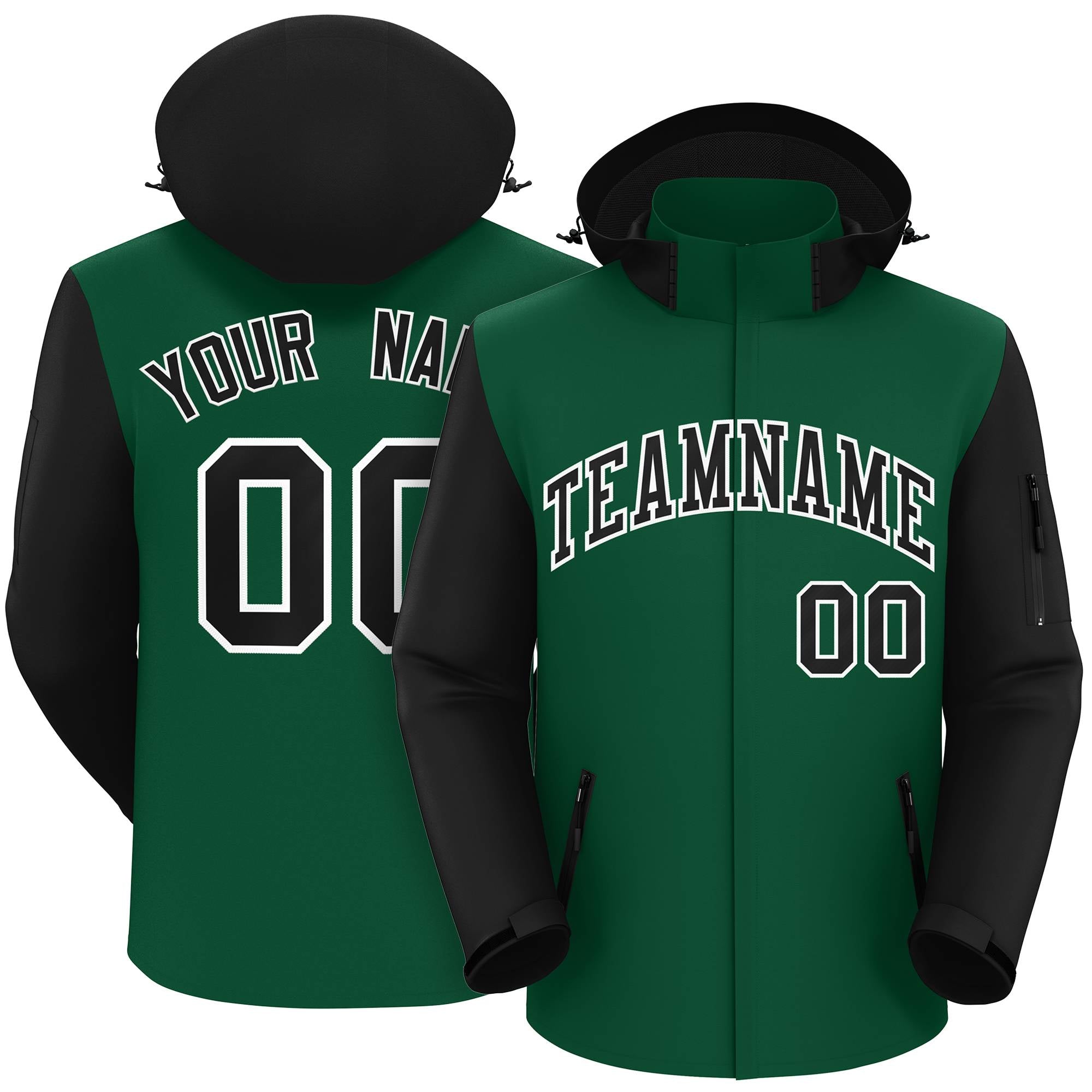 Custom Green Black-White Raglan Sleeves Waterproof Jacket